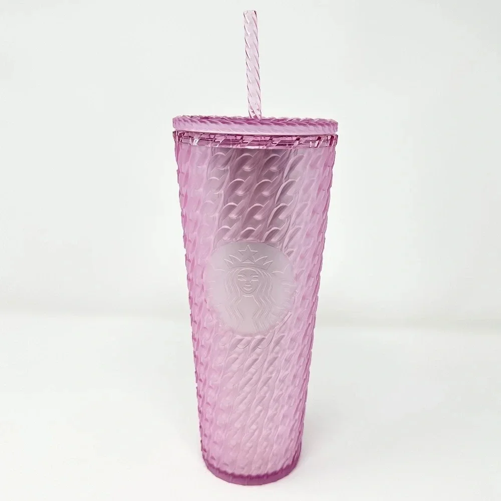Starbucks 2024 Matte Pink Chain Link Soft Touch Venti & Grande Tumblers NWT - Picture 1 of 4